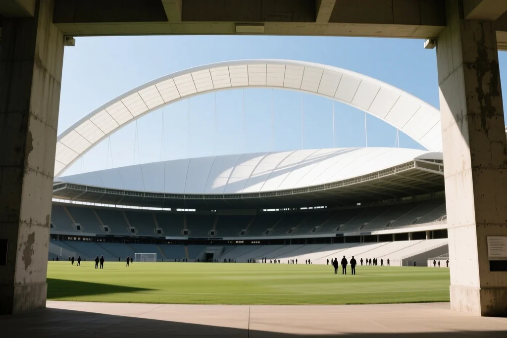 Classic stadium with an arched roof seen from outside in daylight