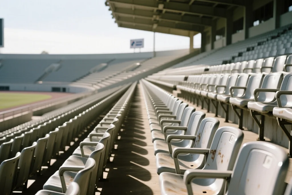 Empty stadium stand with rows of seats in daylight