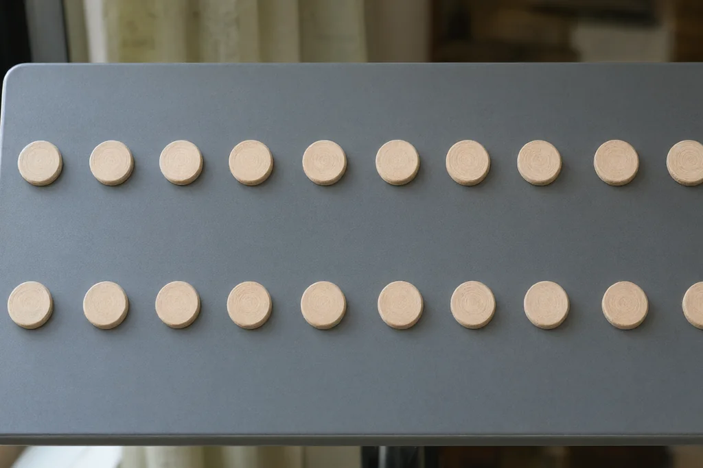 Tactics board with plain round magnets arranged in rows
